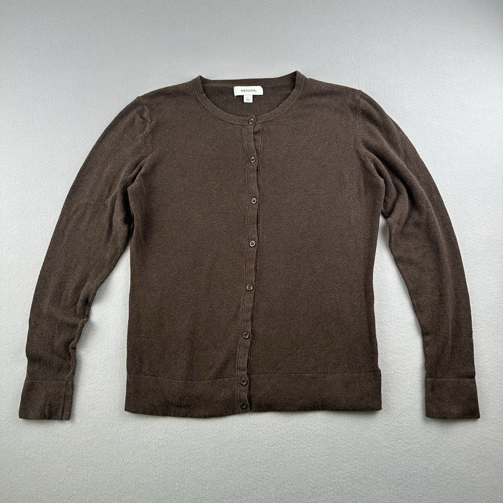 Merona Women's Brown Cardigan 3/4 Sleeves Button Up Size Medium